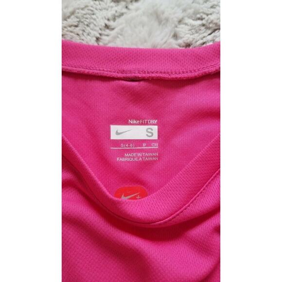 Nike Fit Dry Pink Long Sleeve White Mesh Exercise Top Crew Neck Size S - Picture 7 of 11
